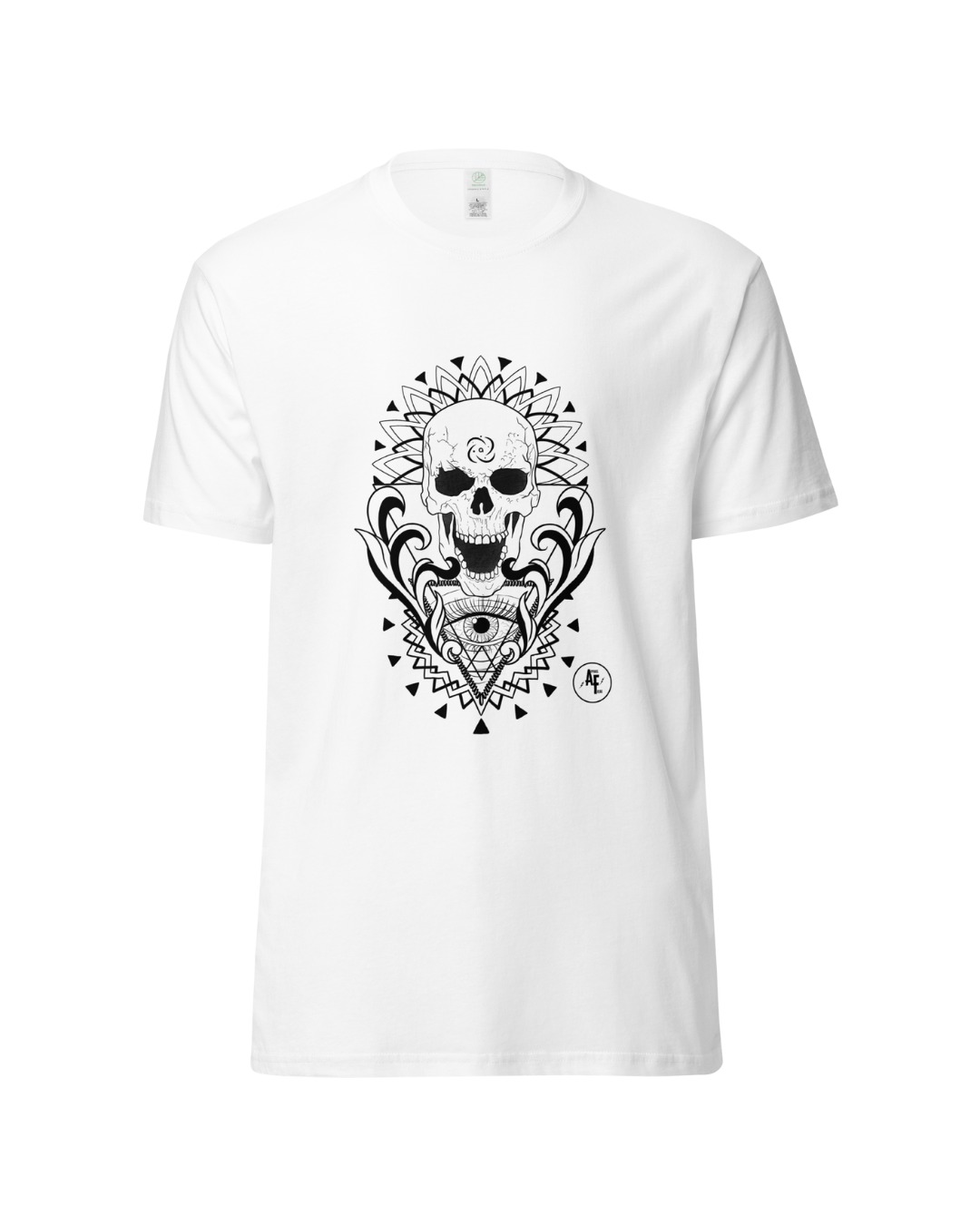 Unisex Skull organic cotton tee black print on light