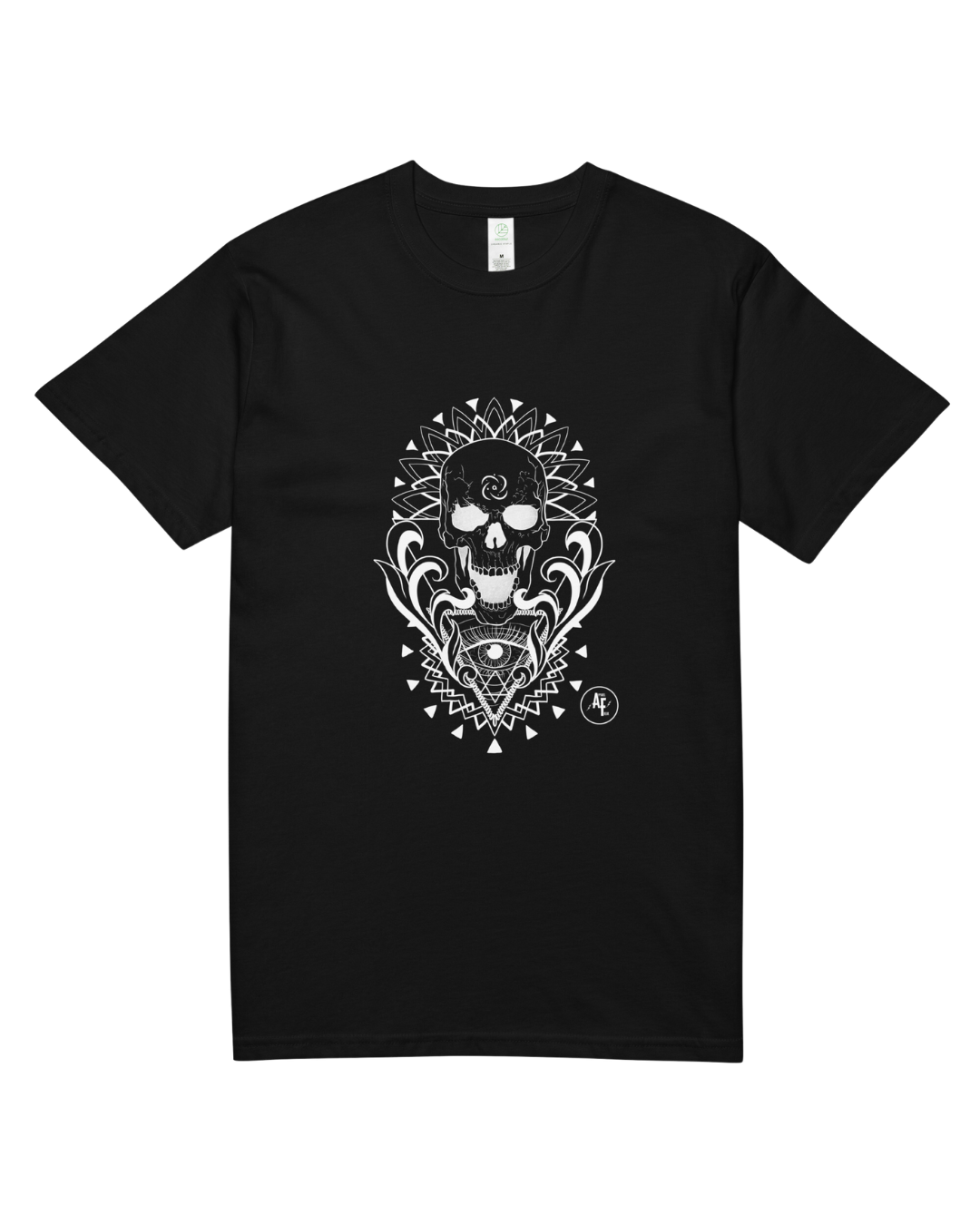 Unisex Skull organic cotton tee white print on black t