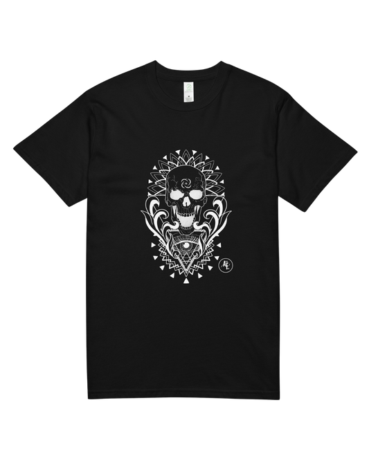 Unisex Skull organic cotton tee white print on black t