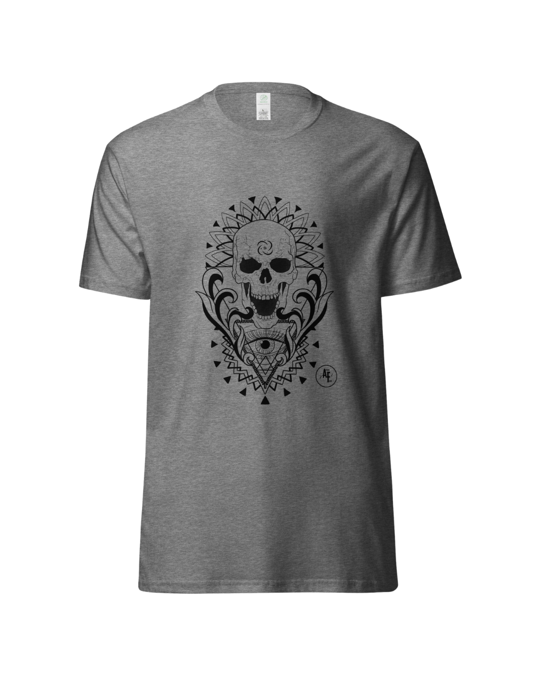 Unisex Skull organic cotton tee black print on light