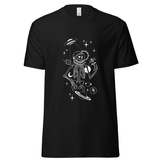 Unisex Space Skeleton organic cotton tee white print black t