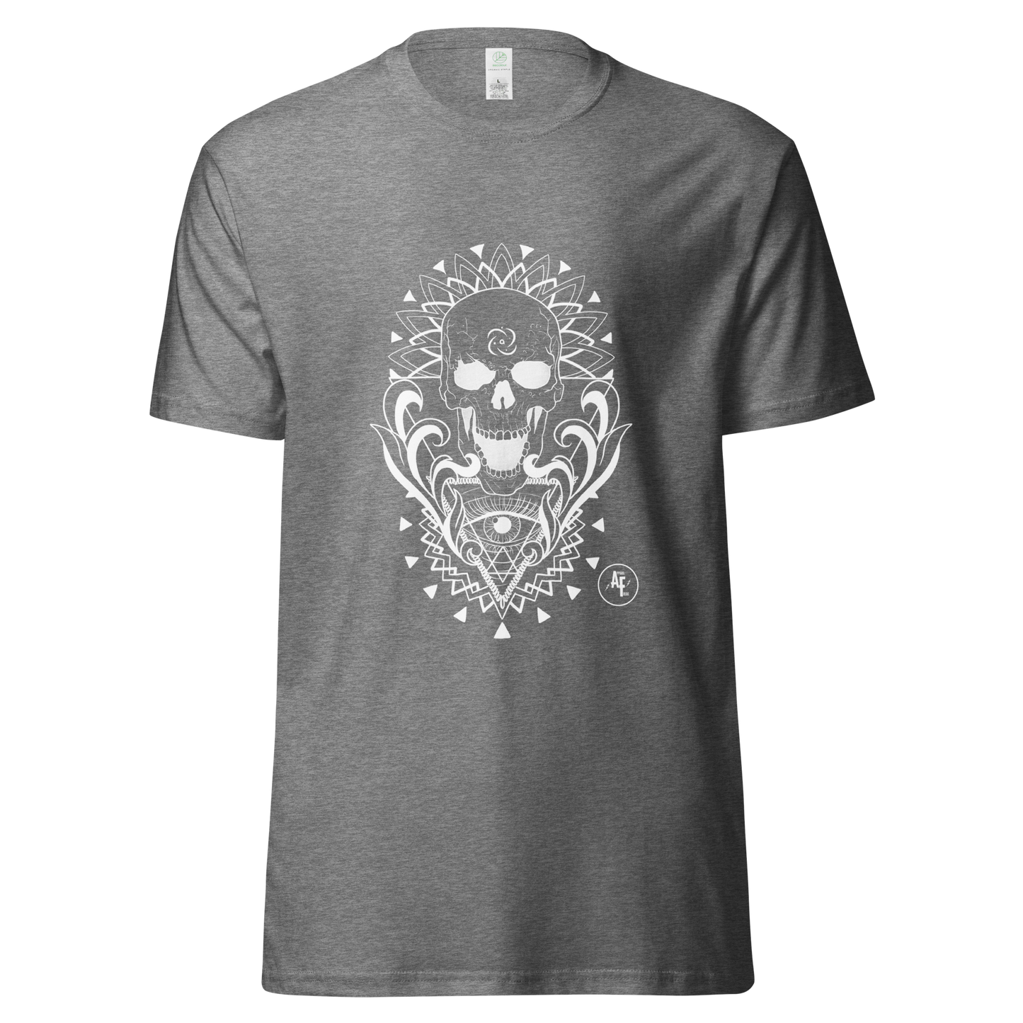 Unisex Skull organic cotton tee white print on black t