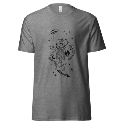 Unisex Space Skeleton organic cotton tee black print on light t