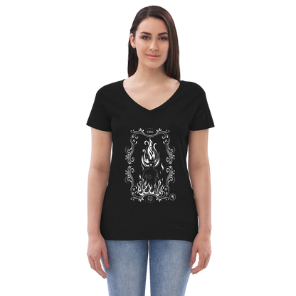 Women’s Fire recycled v-neck t-shirt white print on dark t