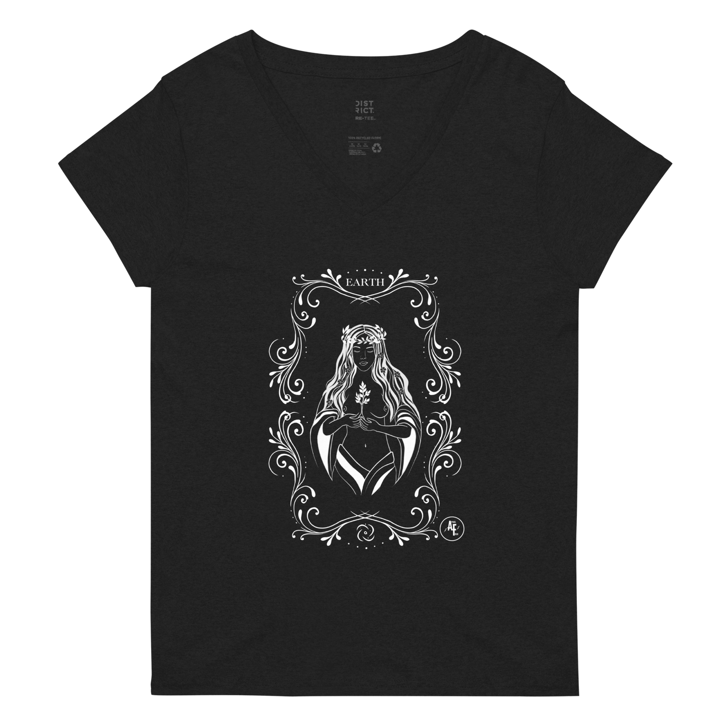 Women’s Earth recycled v-neck t-shirt white print on dark t