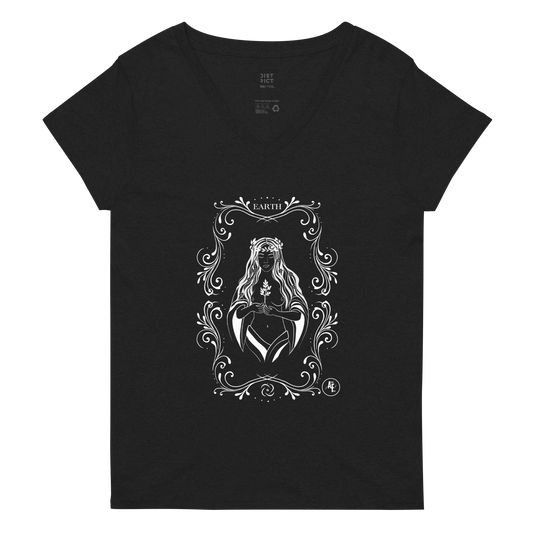 Women’s Earth recycled v-neck t-shirt white print on dark t