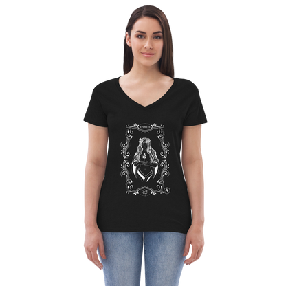 Women’s Earth recycled v-neck t-shirt white print on dark t