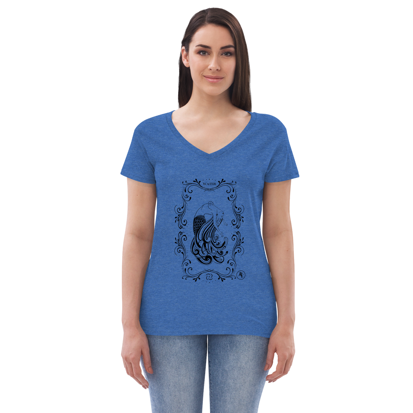 Women’s Water recycled v-neck t-shirt black print on light t