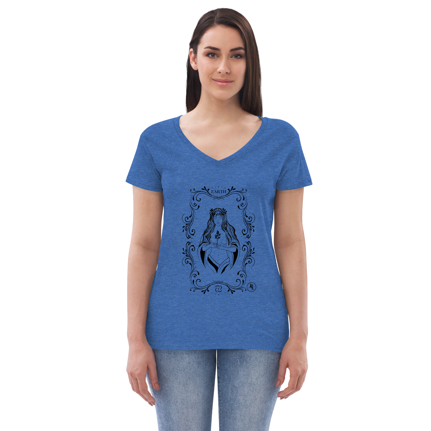 Women’s Earth recycled v-neck t-shirt black print on light t