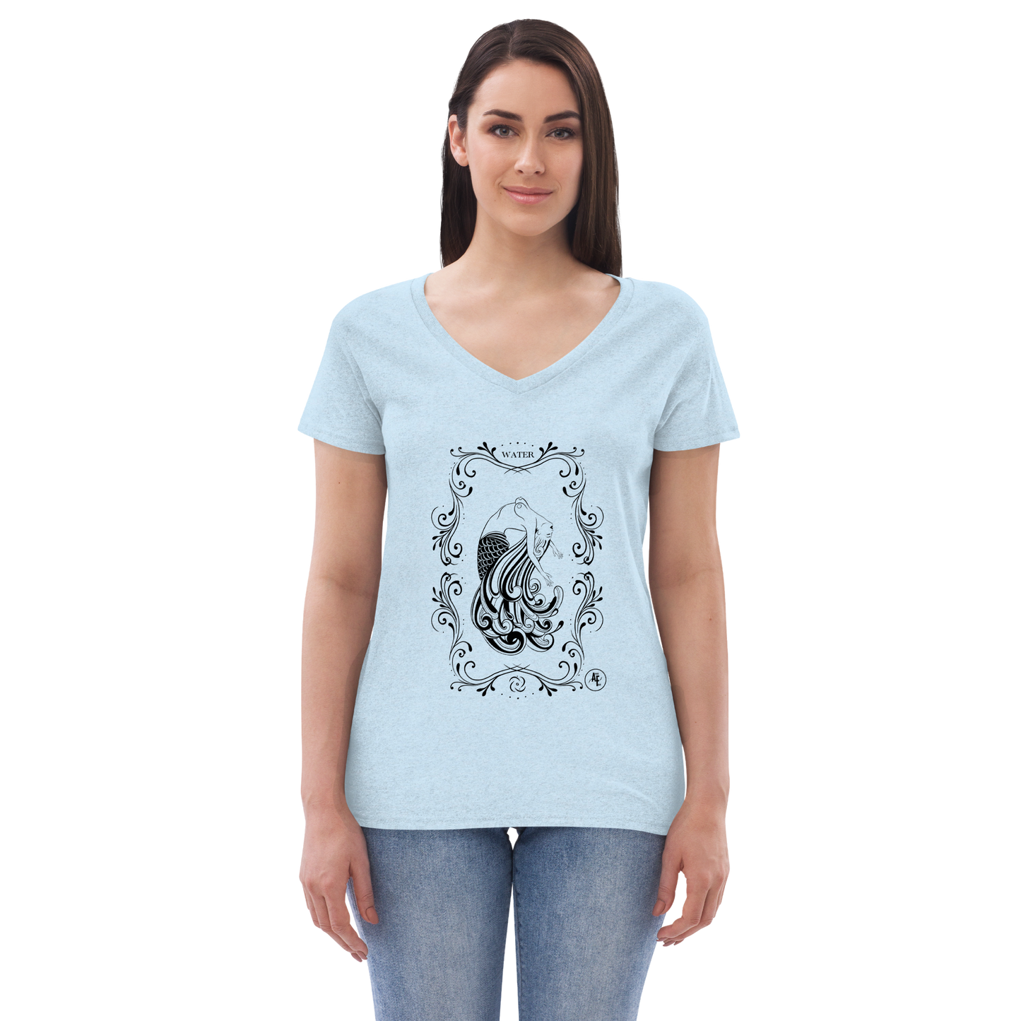 Women’s Water recycled v-neck t-shirt black print on light t