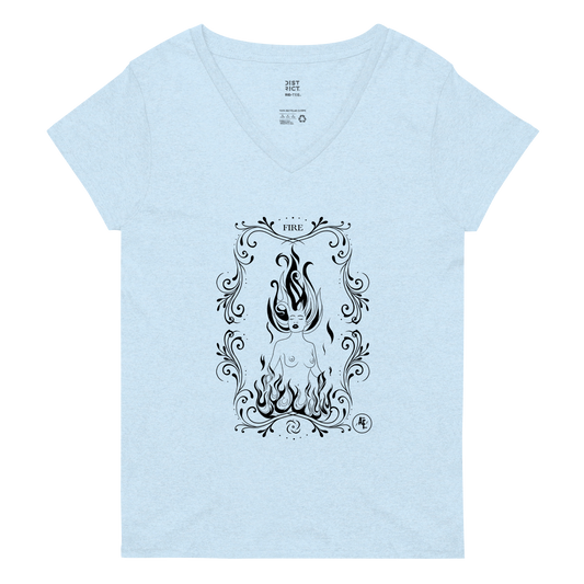 Women’s Fire recycled v-neck t-shirt black print on light t