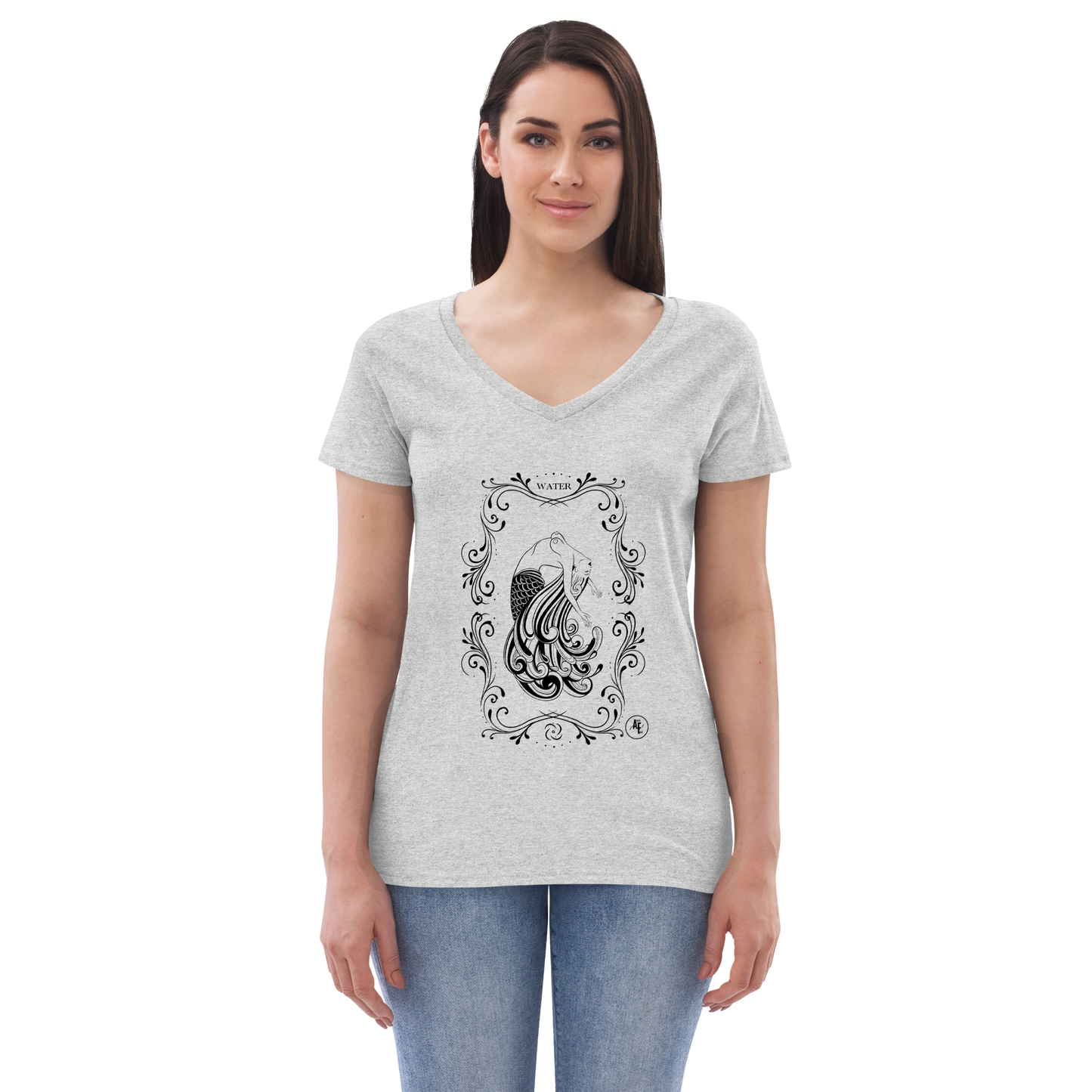 Women’s Water recycled v-neck t-shirt black print on light t